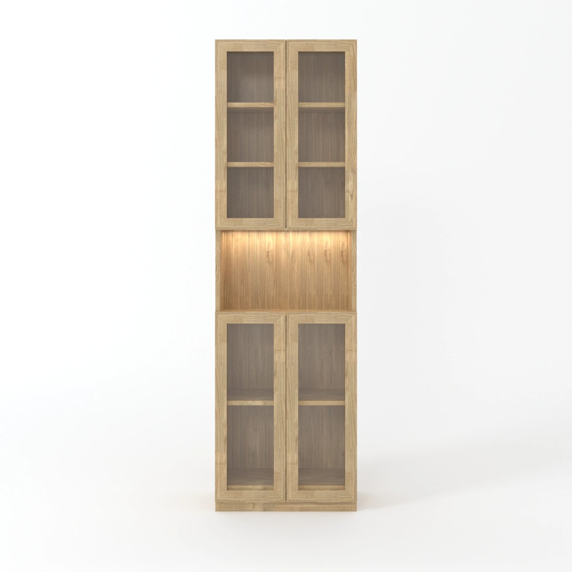 Loft Kiri Bookcase with 4 Glass Doors, 0.6m, Light Wood