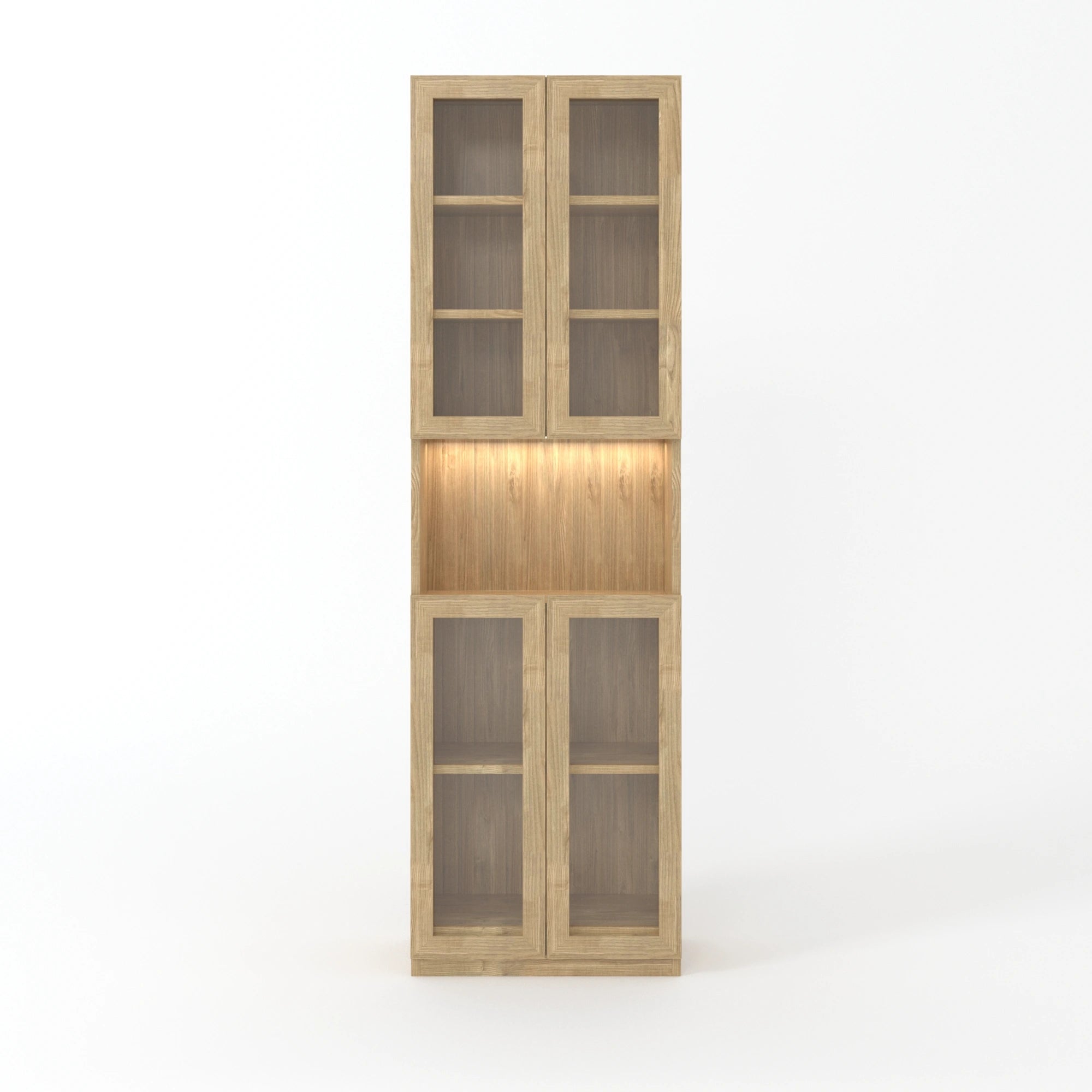 Loft Kiri Bookcase with 4 Glass Doors, 0.6m, Light Wood