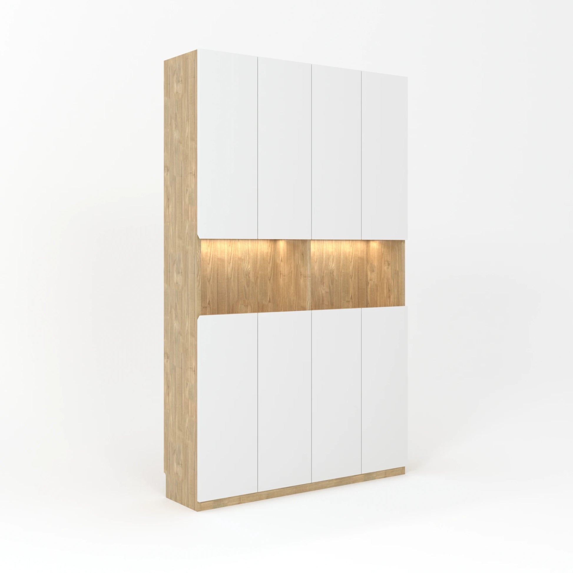 Loft Kiri Bookcase with 8 Doors, 1.2m, Light Wood & White