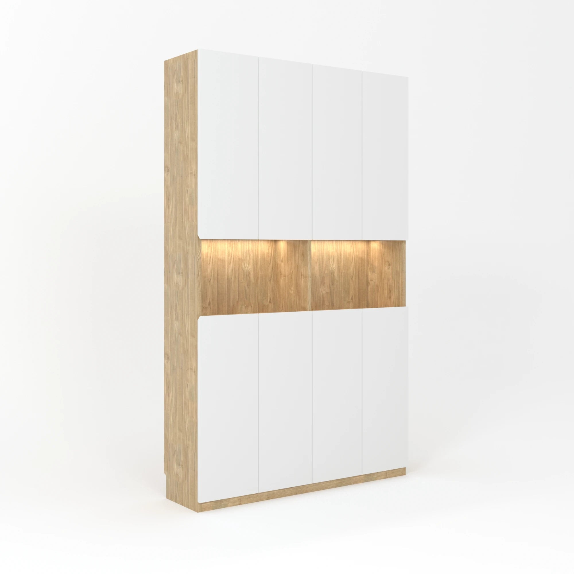 Loft Kiri Bookcase with 8 Doors, 1.2m, Light Wood & White