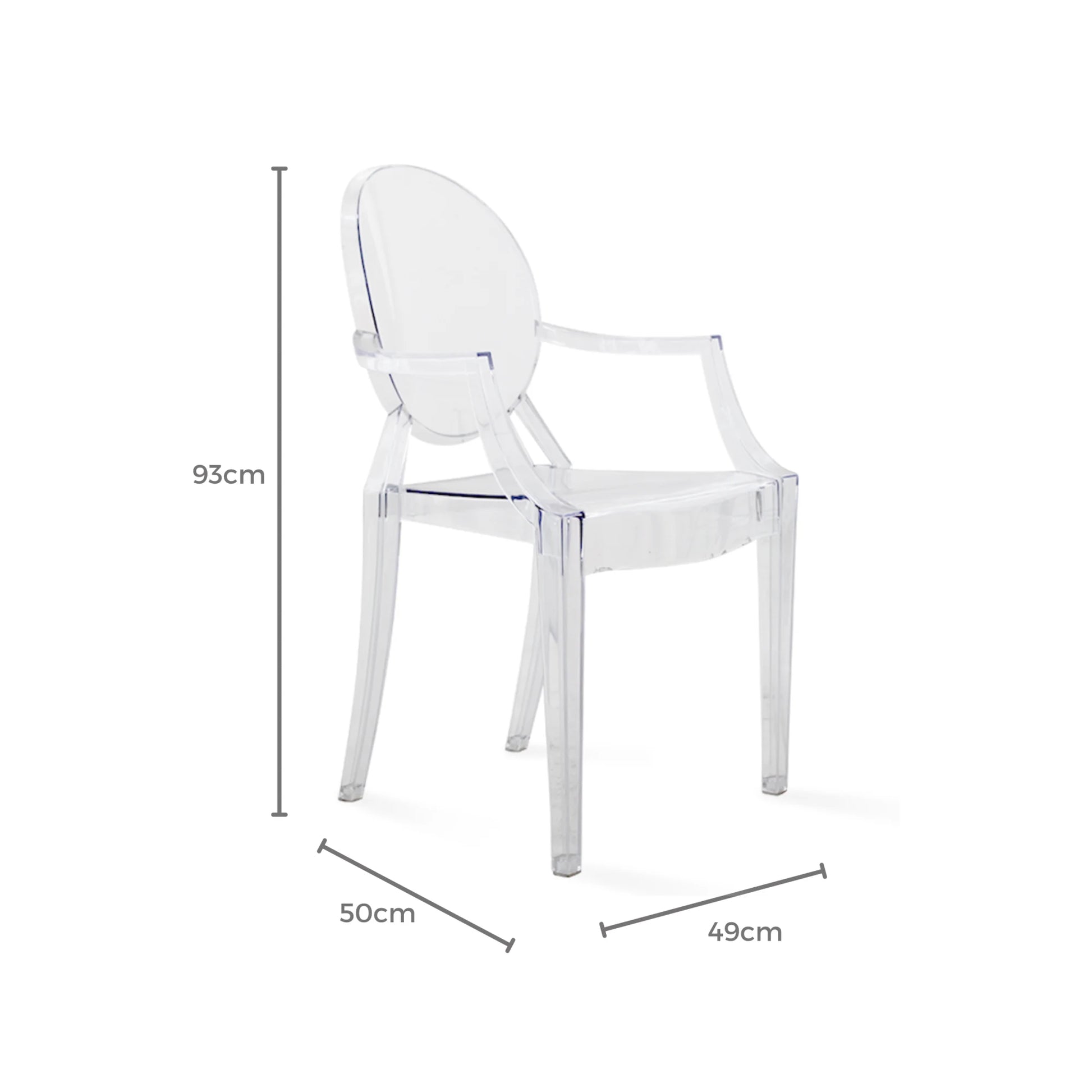 Philippe Starck Louis Ghost Chair with Arms Replica, Transparent
