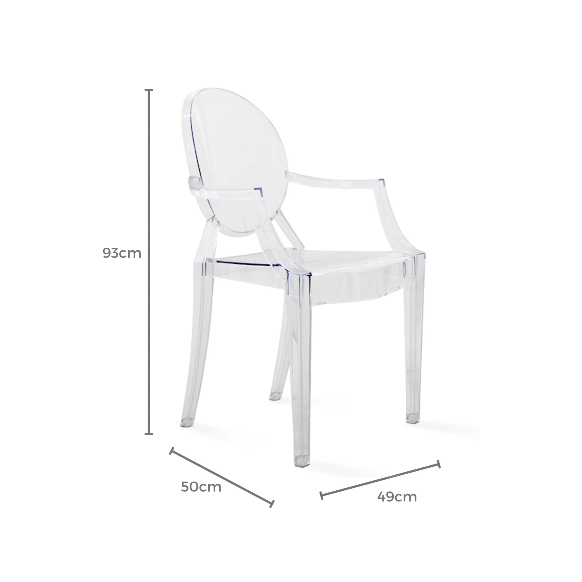 Philippe Starck Louis Ghost Chair with Arms Replica, Transparent