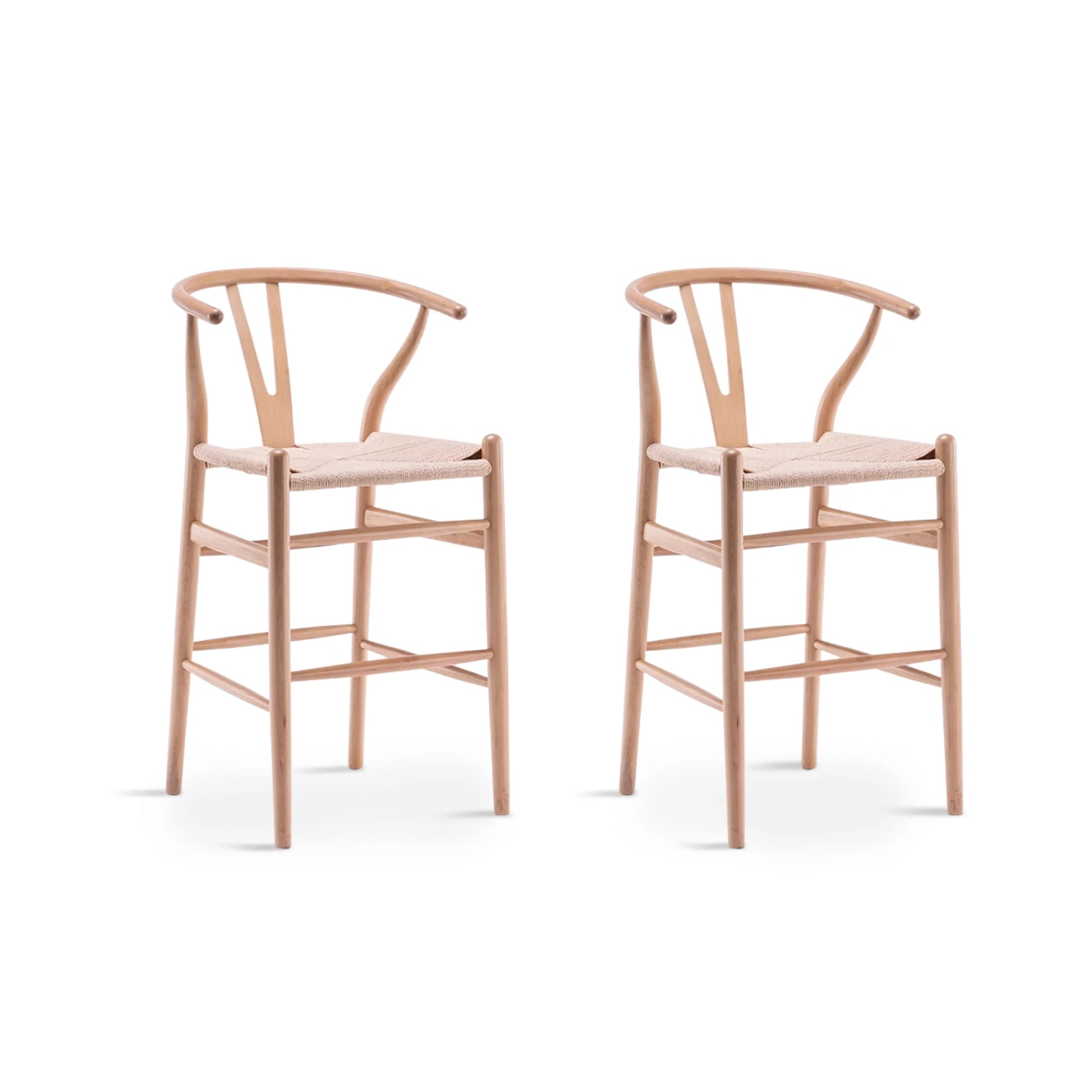 Hans Wegner Wishbone Bar Stool Replica, Natural, Set of 2