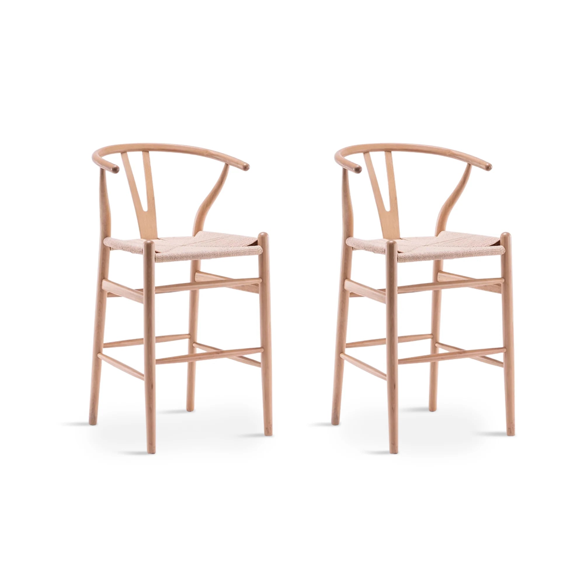 Hans Wegner Wishbone Bar Stool Replica, Natural, Set of 2