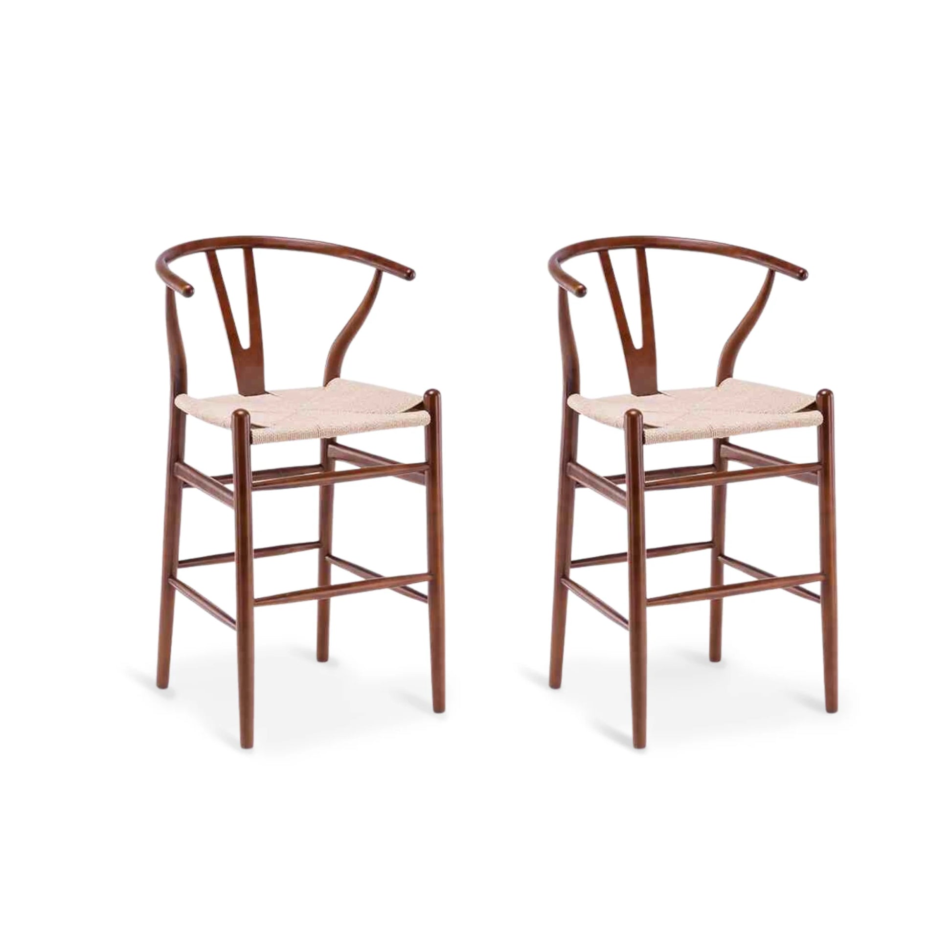 Hans Wegner Wishbone Bar Stool Replica, Walnut, Set of 2