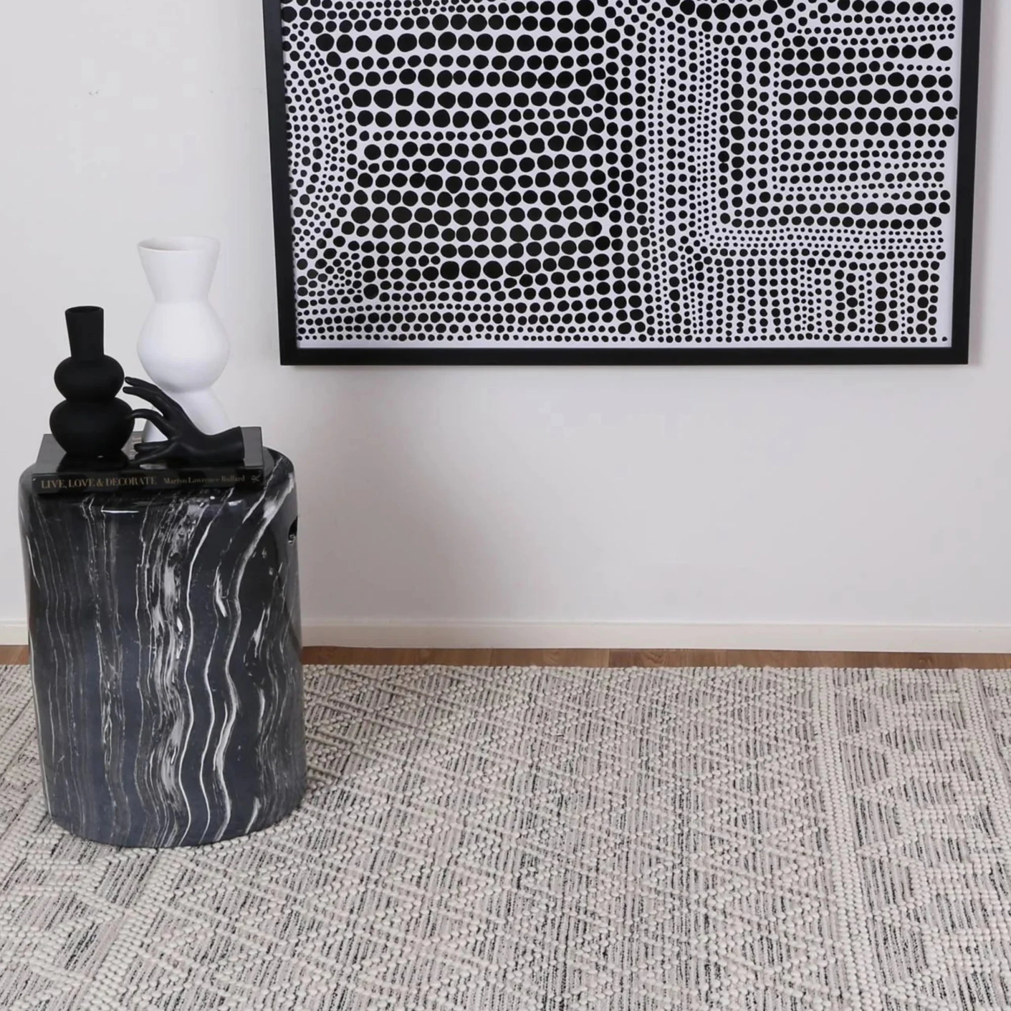 Wild Yarn Perla Wool Maze Rug, White and Black(No Fringe), 240x330cm