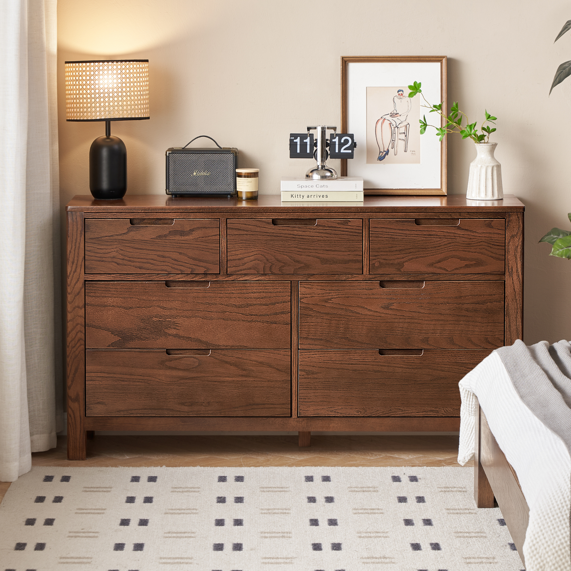 Solidwood Norway Chest of 7 Drawers, 135x40CM, Walnut